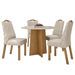 Mesa de Jantar Celebrare 100cm e 4 Cadeiras Vênus Amêndoa/Off White/Linho Bege - Móveis Lopas Mesa de Jantar Celebrare 100cm e 4 Cadeiras Vênus Amêndoa/Off White/Linho Bege - Móveis Lopas