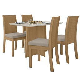 Mesa de Jantar Celebrare 120cm e 4 Cadeiras Athenas Amêndoa/Off White/Veludo Creme - Móveis Lopas