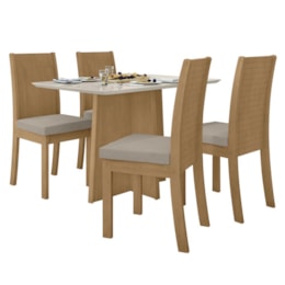Mesa de Jantar Celebrare 120cm e 4 Cadeiras Athenas Amêndoa/Off White/Veludo Creme - Móveis Lopas Mesa de Jantar Celebrare 120cm e 4 Cadeiras Athenas Amêndoa/Off White/Veludo Creme - Móveis Lopas