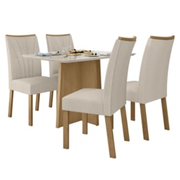 Mesa de Jantar Celebrare 120x80 com 4 Cadeiras Apogeu Amêndoa/Off White/Linho Bege - Móveis Lopas  