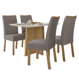 Mesa de Jantar Celebrare 120x80 com 4 Cadeiras Apogeu Amêndoa/Off White/Suede Bege - Móveis Lopas  