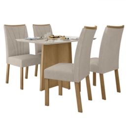 Mesa de Jantar Celebrare 120x80 com 4 Cadeiras Apogeu Amêndoa/Off White/Veludo Creme - Móveis Lopas  