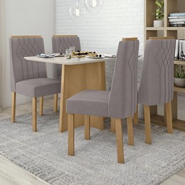 Mesa de Jantar Celebrare 120x80 com 4 Cadeiras Exclusive Amêndoa/Off White/Veludo Capuccino - Móveis Lopas 