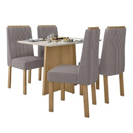 Mesa de Jantar Celebrare 120x80 com 4 Cadeiras Exclusive Amêndoa/Off White/Veludo Capuccino - Móveis Lopas 
