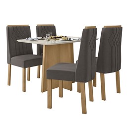 Mesa de Jantar Celebrare 120x80 com 4 Cadeiras Exclusive Amêndoa/Off White/Veludo Marrom - Móveis Lopas