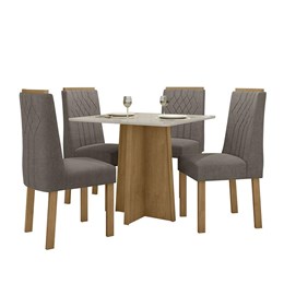 Mesa de Jantar Celebrare 90x90 com 4 Cadeiras Exclusive Amêndoa/Off White/Suede Bege - Móveis Lopas