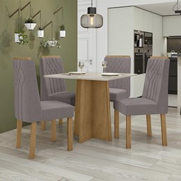 Mesa de Jantar Celebrare 90x90 com 4 Cadeiras Exclusive Amêndoa/Off White/Veludo Capuccino - Móveis Lopas 