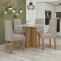 Mesa de Jantar Celebrare 90x90 com 4 Cadeiras Exclusive Amêndoa/Off White/Veludo Creme - Móveis Lopas