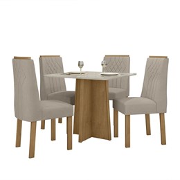 Mesa de Jantar Celebrare 90x90 com 4 Cadeiras Exclusive Amêndoa/Off White/Veludo Creme - Móveis Lopas
