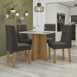Mesa de Jantar Celebrare 90x90 com 4 Cadeiras Exclusive Amêndoa/Off White/Veludo Marrom - Móveis Lopas