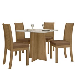 Mesa de Jantar Celebrare 90x90 e 4 Cadeiras Athenas Amêndoa/Off White/Corino Caramelo - Móveis Lopas 