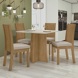 Mesa de Jantar Celebrare 90x90 e 4 Cadeiras Athenas Amêndoa/Off White/Linho Bege - Móveis Lopas 
