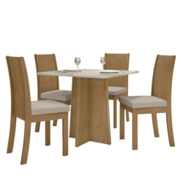 Mesa de Jantar Celebrare 90x90 e 4 Cadeiras Athenas Amêndoa/Off White/Linho Bege - Móveis Lopas 