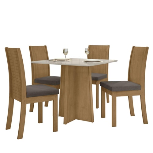 Mesa de Jantar Celebrare 90x90 e 4 Cadeiras Athenas Amêndoa/Off White/Suede Bege - Móveis Lopas 