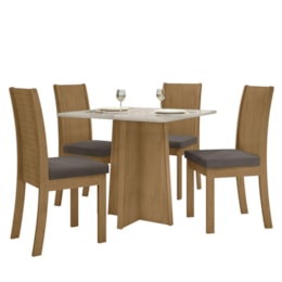 Mesa de Jantar Celebrare 90x90 e 4 Cadeiras Athenas Amêndoa/Off White/Suede Bege - Móveis Lopas 