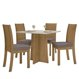 Mesa de Jantar Celebrare 90x90 e 4 Cadeiras Athenas Amêndoa/Off White/Veludo Capuccino - Móveis Lopas 