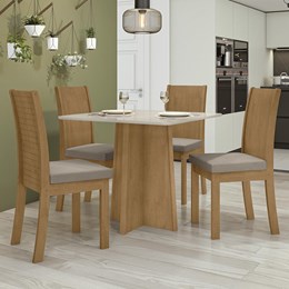 Mesa de Jantar Celebrare 90x90 e 4 Cadeiras Athenas Amêndoa/Off White/Veludo Creme - Móveis Lopas 
