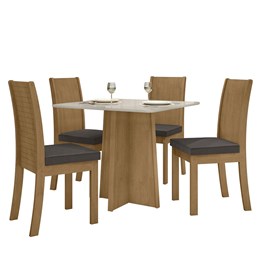 Mesa de Jantar Celebrare 90x90 e 4 Cadeiras Athenas Amêndoa/Off White/Veludo Marrom - Móveis Lopas
