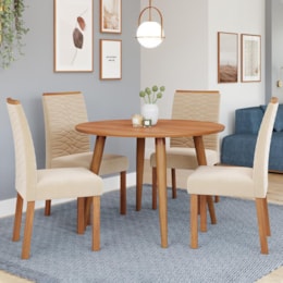 Mesa de Jantar Dani 109cm com Tampo em MDF e 4 Cadeiras Clarice Wood Madeira/Cinamomo/Suede Nude - Cimol Móveis Mesa de Jantar Dani 109cm com Tampo em MDF e 4 Cadeiras Clarice Wood Madeira/Cinamomo/Suede Nude - Cimol Móveis