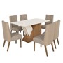 Mesa de Jantar Epic Tampo de MDF com 6 Cadeiras Anne Nature/Off White/Corano Bege/Veludo Creme - Móveis Henn