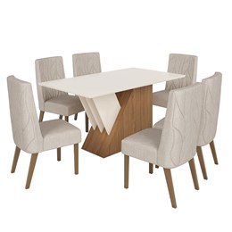 Mesa de Jantar Epic Tampo de MDF com 6 Cadeiras Eloá Nature/Off White/Suede Linho - Móveis Henn