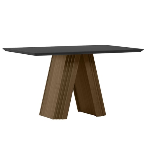 Mesa de Jantar Fernanda 135x90 Imbuia/Preto Tampo em MDF com Vidro - New Ceval