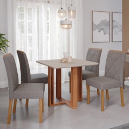 Mesa de Jantar Flora 95x95 com Tampo em MDF e 4 Cadeiras Fernanda Cinamomo/Off White/Madeira/Linho Grafite - Cimol Móveis Mesa de Jantar Flora 95x95 com Tampo em MDF e 4 Cadeiras Fernanda Cinamomo/Off White/Madeira/Linho Grafite - Cimol Móveis