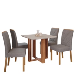 Mesa de Jantar Flora 95x95 com Tampo em MDF e 4 Cadeiras Fernanda Cinamomo/Off White/Madeira/Linho Grafite - Cimol Móveis Mesa de Jantar Flora 95x95 com Tampo em MDF e 4 Cadeiras Fernanda Cinamomo/Off White/Madeira/Linho Grafite - Cimol Móveis