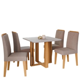 Mesa de Jantar Flora 95x95 com Tampo em MDF e 4 Cadeiras Nicole Nature/Off White/Linho Bege - Cimol Móveis  Mesa de Jantar Flora 95x95 com Tampo em MDF e 4 Cadeiras Nicole Nature/Off White/Linho Bege - Cimol Móveis