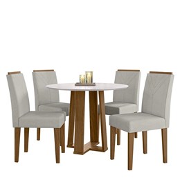 Mesa de Jantar Isabela 100x100 com 4 Cadeiras Amanda Ipê/Off White/Bege - PR Móveis 