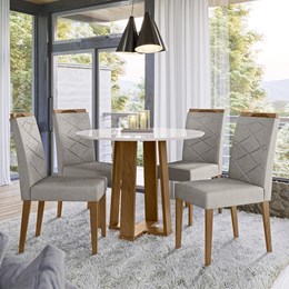 Mesa de Jantar Isabela 100x100 com 4 Cadeiras Caroline Ipê/Off White/Marfim - PR Móveis 