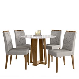 Mesa de Jantar Isabela 100x100 com 4 Cadeiras Caroline Ipê/Off White/Marfim - PR Móveis 