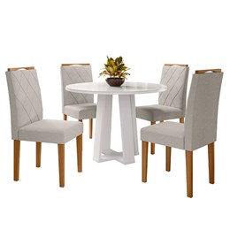 Mesa de Jantar Isabela 100x100 com 4 Cadeiras Isabela Off White/Ipê/Linho Marrom Claro - PR Móveis   