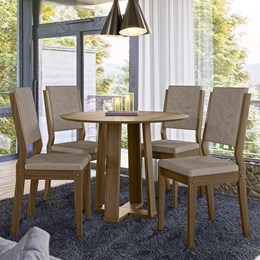 Mesa de Jantar Isabela 100x100 Tampo Madeirado com 4 Cadeiras Carol Imbuia/Marrom - PR Móveis 