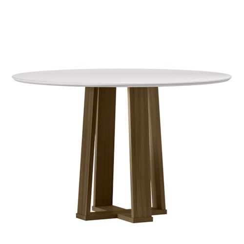 Mesa de Jantar Isabela 120x120 Imbuia/Off White Tampo em MDF com Vidro - New Ceval