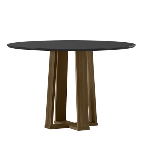 Mesa de Jantar Isabela 120x120 Imbuia/Preto Tampo em MDF com Vidro - New Ceval