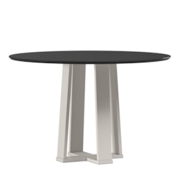 Mesa de Jantar Isabela 120x120 Off White/Preto Tampo em MDF com Vidro - New Ceval