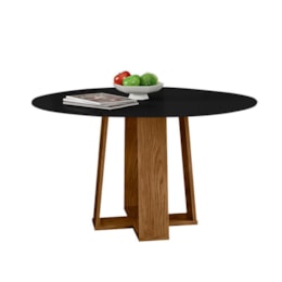 Mesa de Jantar Isabela 135x135 Ipê/Preto com Vidro - New Ceval Mesa de Jantar Isabela 135x135 Ipê/Preto com Vidro - New Ceval