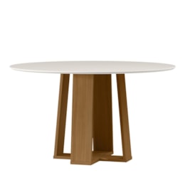 Mesa de Jantar Isabela 135x135 Ypê/Off White Tampo em MDF com Vidro - New Ceval