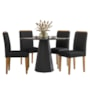 Mesa de Jantar Isis 120x120 com 4 Cadeiras Ana Preto/Ypê/Veludo Preto - New Ceval