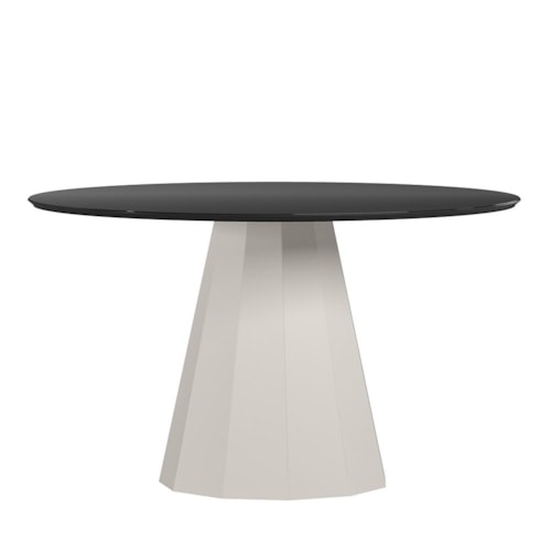 Mesa de Jantar Isis 135x135 Off White/Preto Tampo em MDF com Vidro - New Ceval