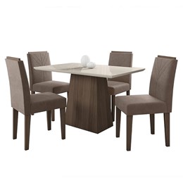 Mesa de Jantar Jasmin 120x80 com 4 Cadeiras Amanda Imbuia/Off White/Marrom Rosê - PR Móveis 
