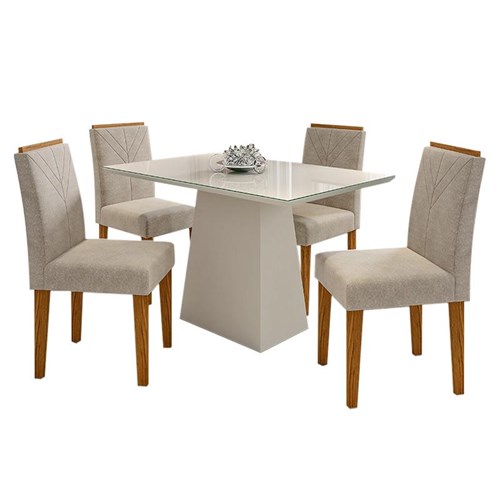 Mesa de Jantar Jasmin 120x80 com 4 Cadeiras Amanda Off White/Ipê/Marfim - PR Móveis 