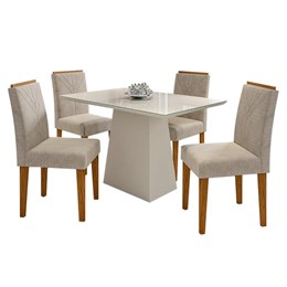 Mesa de Jantar Jasmin 120x80 com 4 Cadeiras Amanda Off White/Ipê/Marfim - PR Móveis 