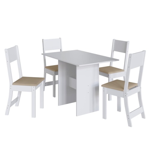 Mesa de Jantar Karla 108x68 com Tampo em MDP e 4 Cadeiras Branco/Bege - Indekés