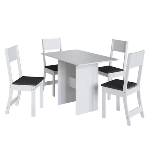 Mesa de Jantar Karla 108x68 com Tampo em MDP e 4 Cadeiras Branco/Preto - Indekés