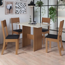 Mesa de Jantar Karla 108x68 com Tampo em MDP e 4 Cadeiras Freijó/Off White/Preto - Indekés