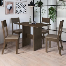 Mesa de Jantar Karla 108x68 com Tampo em MDP e 4 Cadeiras Noce/Cacau - Indekés 