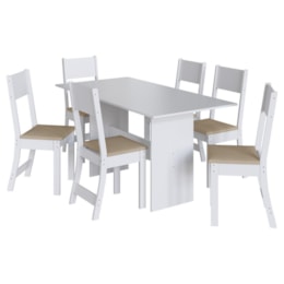 Mesa de Jantar Karla 150x76 com Tampo em MDP e 6 Cadeiras Branco/Bege - Indekés