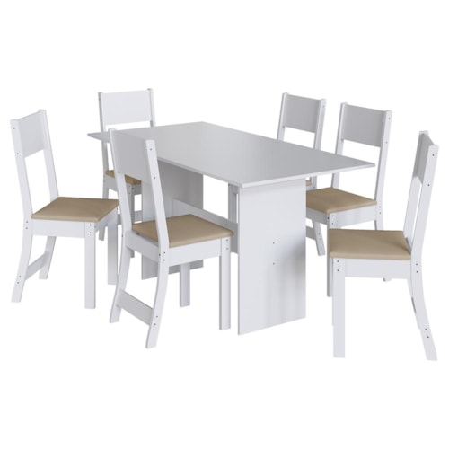Mesa de Jantar Karla 150x76 com Tampo em MDP e 6 Cadeiras Branco/Bege - Indekés